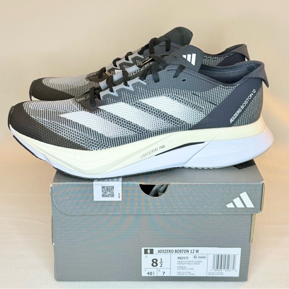 Adidas Adizero Boston 12 Black and White Sneakers